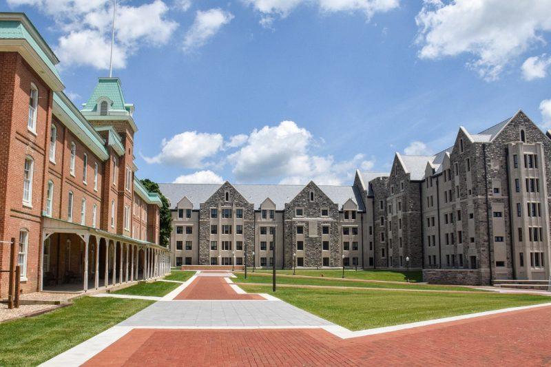 New Cadet Hall, at left, and Lane Hall, at right.
