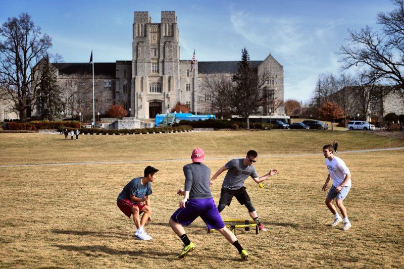 Students play on the Drillfield